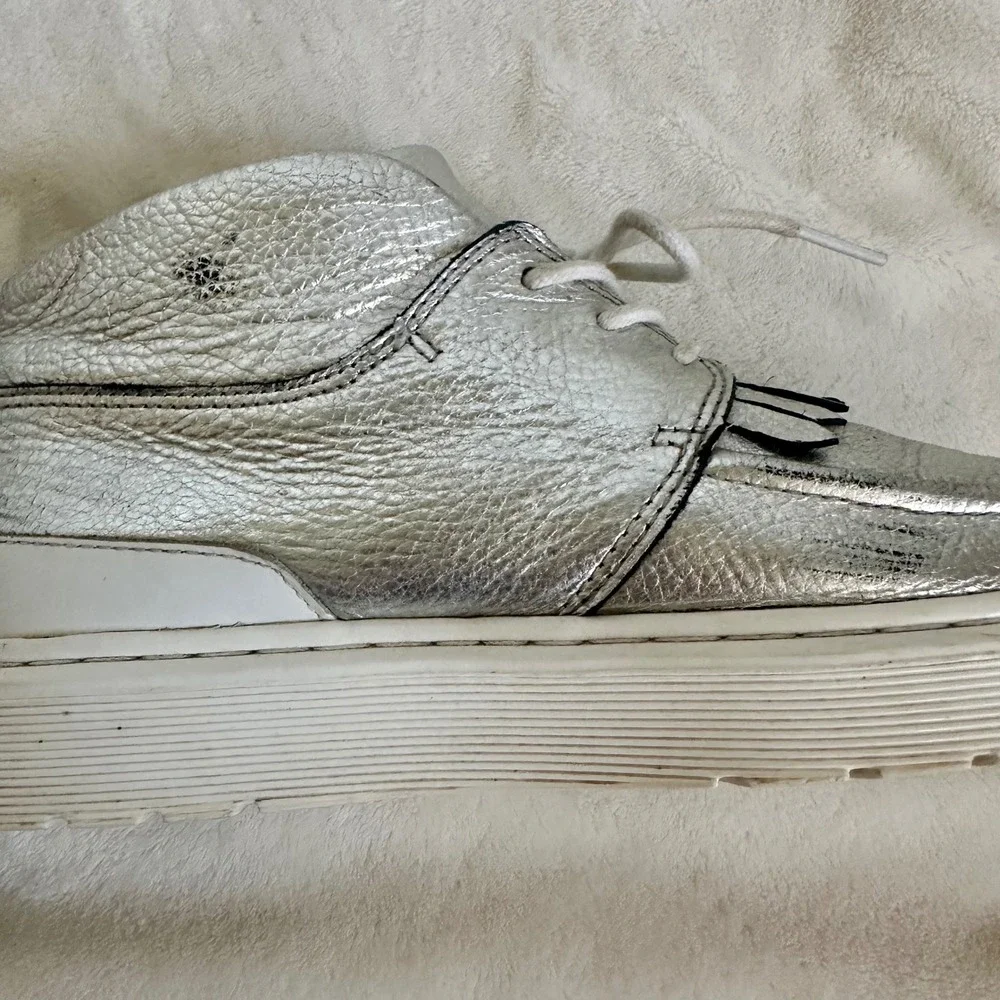 Dr. Martens Jemima Silver Metallic Kiltie Leather Chukka‎ Boots Women's Size 7